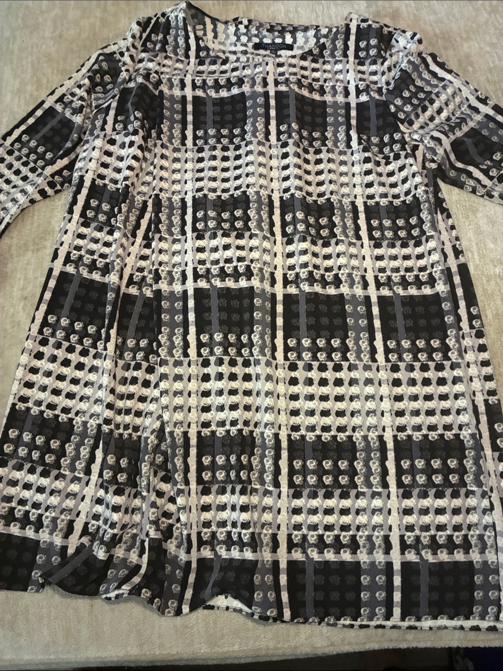 Thakoon Black and Cream Patterned Midi Dress